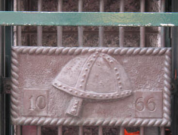 Monument in Chatham High Street, Kent - 1066 Battle of Hastings helmet