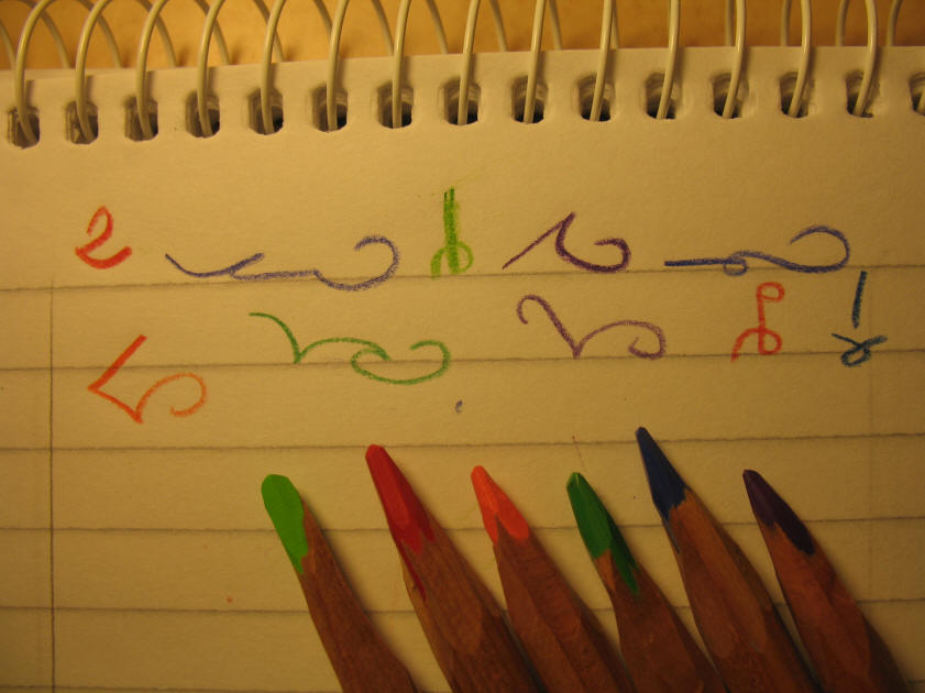 Shorthand and coloured pencils