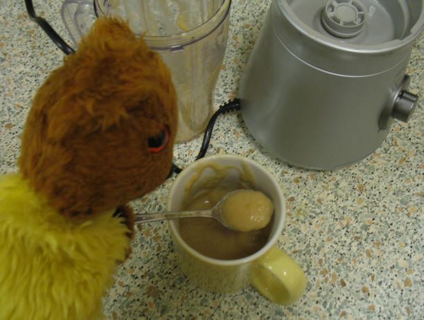 Yellow Teddy making smoothie