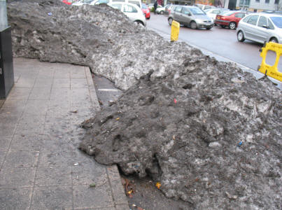 Dirty remains of old snow in car park