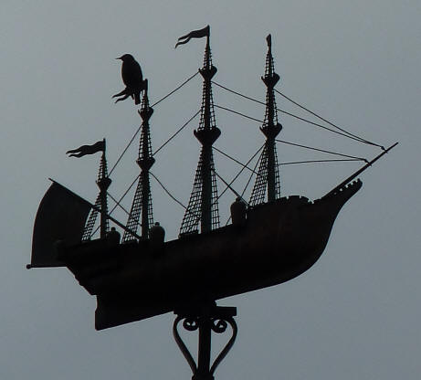 Greenwich Park - South Building ship weather vane with starling