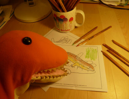 Dino colouring in picture of Slinky the Skink