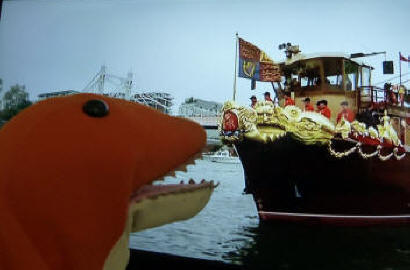 Diamond Jubilee Pageant - Dino admiring prow carvings on Royal Barge