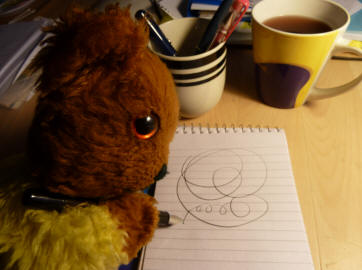 Yellow Teddy testing out new fountain pen