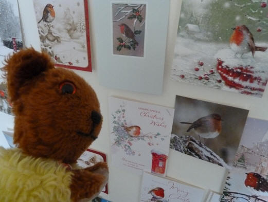 Yellow Teddy with robin Christmas cards