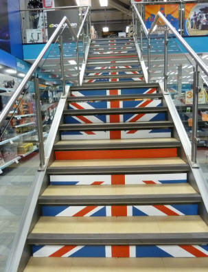 Union Jack staircase in cycle store