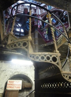 Decorative spiral staircase in basement