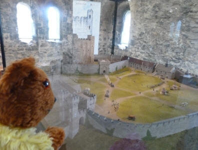 Yellow Teddy with model of the castle