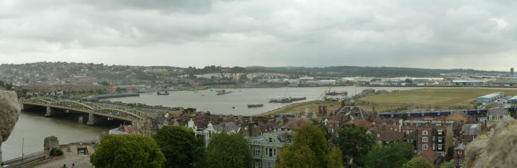 Wide view of river and bridge from top of castle