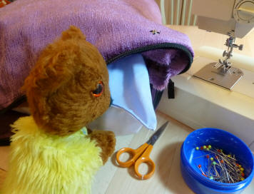 Yellow Teddy sewing new giant cushion