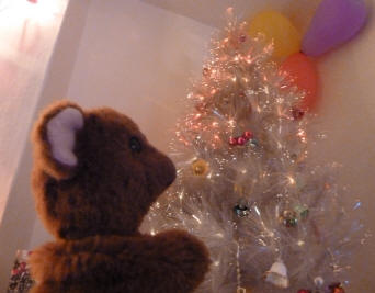 Brown Teddy with the fibre optic tree