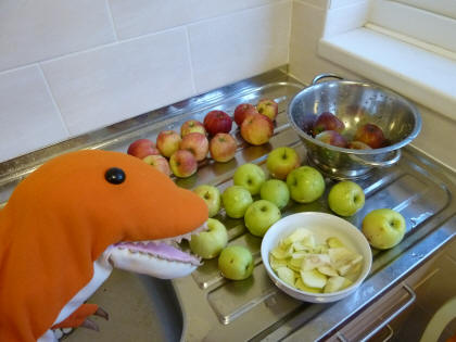 Dino with apples from the garden