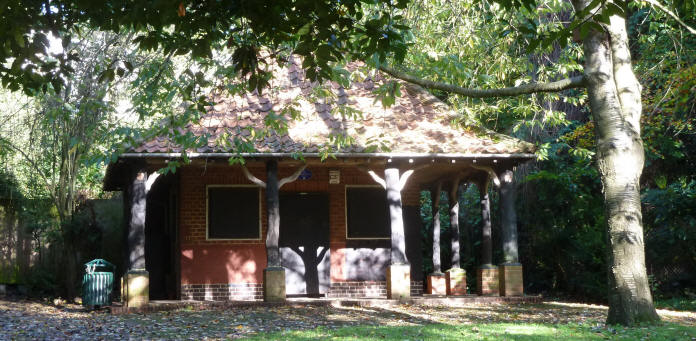 Toilets building with tree trunk supports