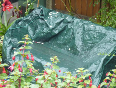 Puddle on garden bench cover