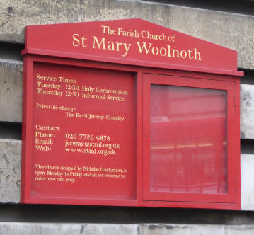 St Mary Woolnoth church notice board