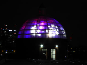 Foot tunnel glass dome roof lit up