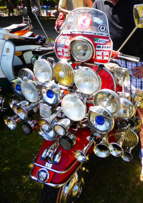 Customised scooter with headlights and horns