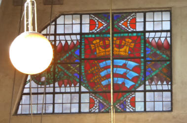 Uxbridge Station stained glass left window