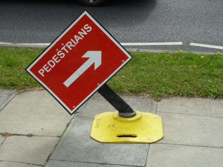 Pedestrians roadworks sign